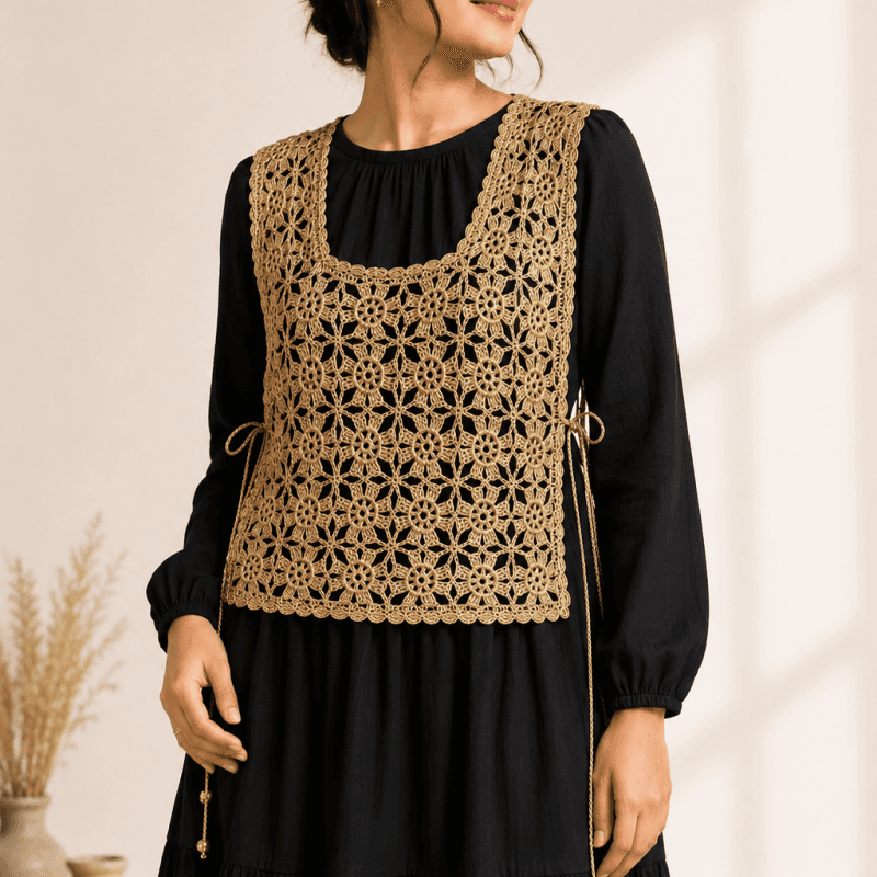 Golden Bloom Overlay Top